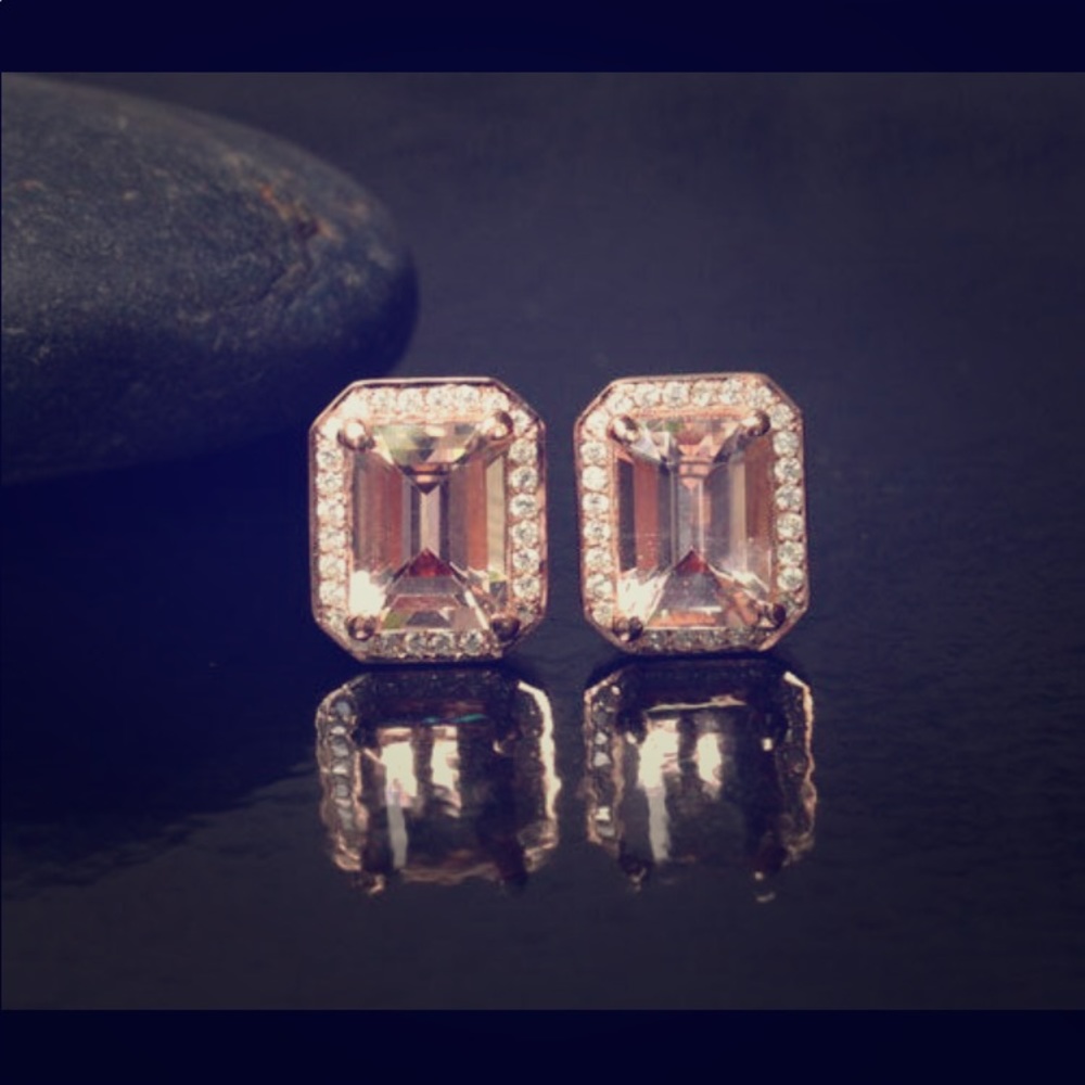 14k rose gold diamond halo morganite earrings